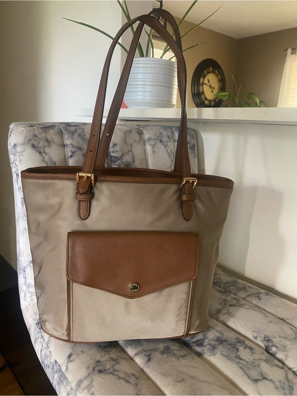 Michael Kors Taupe and Brown Leather Pocket Tote